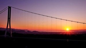 三島スカイウォークから見える駿河湾に沈む夕日