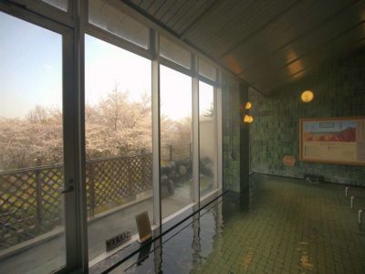 ホテル神の湯温泉　内風呂からの桜
