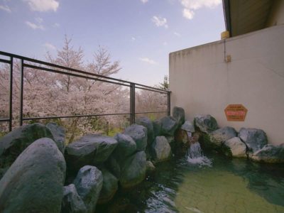 ホテル神の湯温泉　大浴場露天風呂からの桜