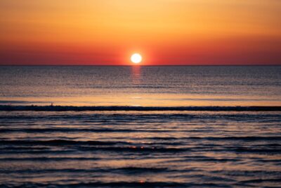 千里浜海岸の夕日